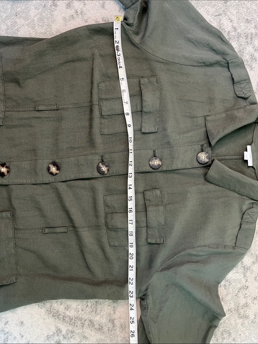J. JILL UTILITY JACKET ARMY GREEN MILITARY SAFARI BUTTON UP LINEN BLEND SZ LG - Picture 12 of 13